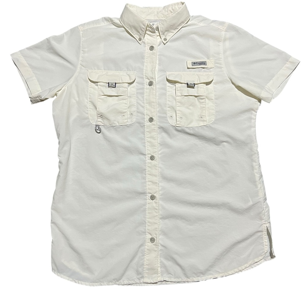 Columbia Woman’s PFG Bahama Ivory Button-Up Short Sleeve Shirt Size Small